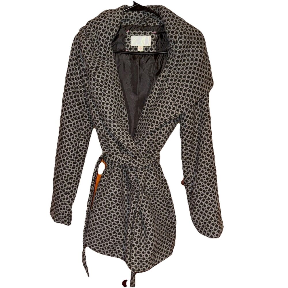 Y2k Womans Small  Belted Jacket Oversize Hood Cloak snazzy  Preppy Grey